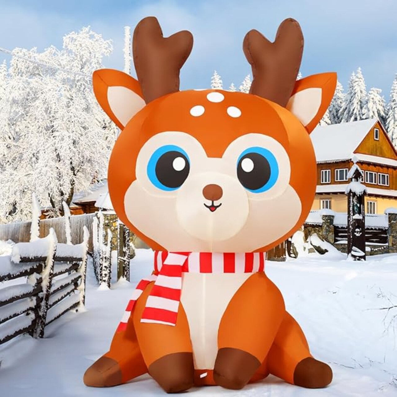 GOOSH 5 FT Christmas Inflatable Reindeer Cute Deer with Built-in LEDs